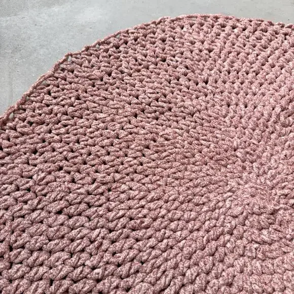 Handmade Pink Crochet Round Rug - Picture 2 of 4